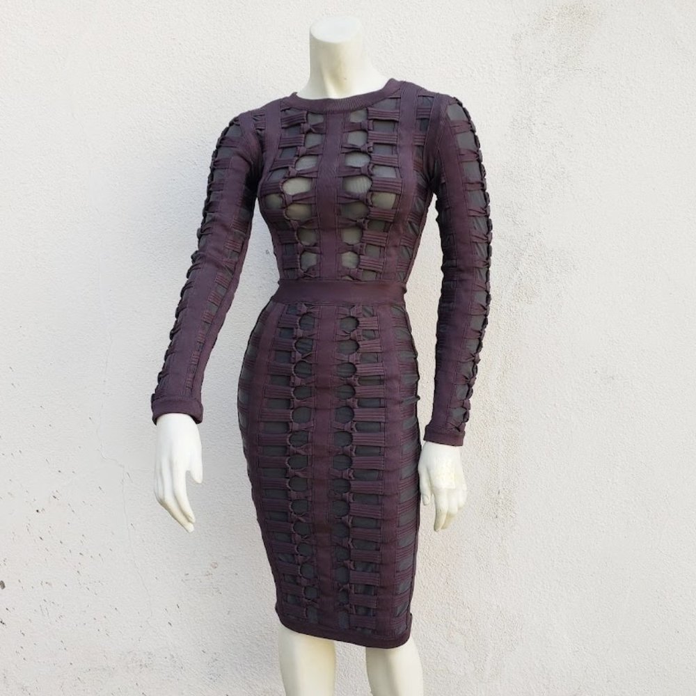 House of CB Grey Long Sleeve Bandage Bodycon Dress